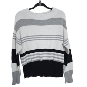 Lucky Brand Womens Sweater Black Gray White Knit Striped Colorblock Boat Neck S